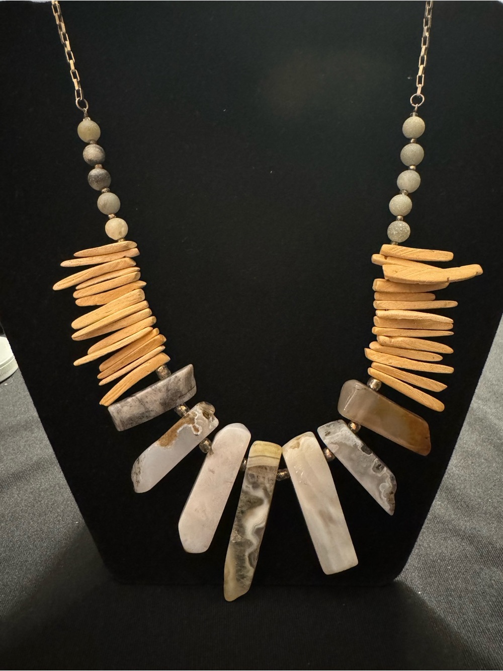 Quartz and Wood Organic Paperclip Necklace
